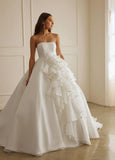 Ball-Gown/Princess Strapless Court Train Organza Wedding Dress With Ruffle Beading