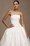 Strapless Drop-Waist Taffeta Wedding Gown