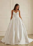 Ball-Gown/Princess V-Neck Court Train Satin Wedding Dress