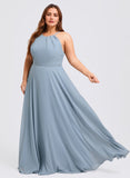 A-line Halter Floor-Length Chiffon Bridesmaid Dress