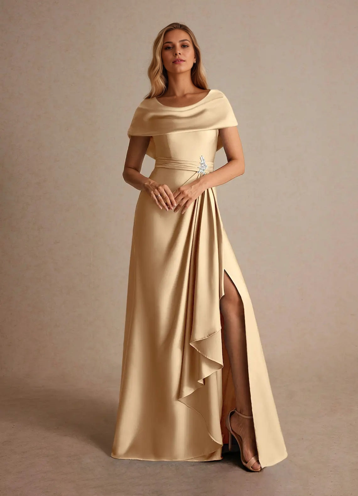 A-Line Pleated Stretch Satin Mother of the Bride Dress – RoseProm A-Line Pleated Stretch Satin Mother of the Bride Dress – RoseProm