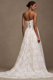 Strapless Basque-Waist A-Line Lace Wedding Gown