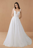 A-Line Spaghetti Straps Sweetheart Lace Tulle Wedding Dress