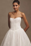 Strapless Tulle Basque-Waist Ball-Skirt Wedding Gown
