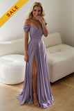 A-Line V-Neck Satin Bridesmaid Dress With Silt