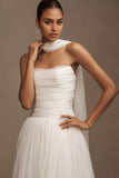 Chiffon Strapless Drop-Waist Shirred Wedding Gown