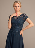 A-line Scoop Illusion Floor-Length Lace Chiffon Mother of the Bride Dress With Sequins