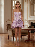 Strapless Sweetheart Floral Jacquard Boned Corset 3D Rose Bubble Dress Mini Dress