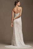 Strapless Sequin Lace Sheath Wedding Gown