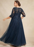 Plus Size A-line V-Neck Floor-Length Tulle Lace Mother of the Bride Dress With Sequins