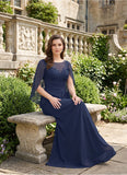 Bateau Neck Lace Applique Cape Sleeve Ruched Chiffon Mother of the Bride Dress