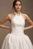 Taffeta Basque-Waist Halter Wedding Gown
