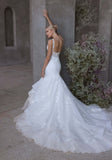 Mermaid Lace Corset V Neck Tiered Organza Wedding Dress