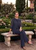 2-Piece Bow Collar 3/4 Sleeve Asymmetric Hem Chiffon Mother of the Bride Pantsuit