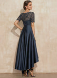 A-line Scoop Illusion Asymmetrical Satin Lace Mother of the Bride Dress