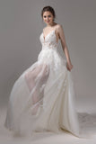 A-Line Court Train Lace Tulle Wedding Dress