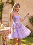 Sweetheart 3D Floral Applique Ruched Corset Bodice A-Line Tulle Mini Dress