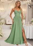 A-line Chiffon V-Neck Long Bridesmaid Dresses