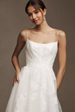Organza A-Line Ball Skirt Spaghetti Straps Wedding Gown