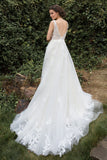 A-Line Court Train Tulle Wedding Dress