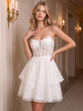 Spaghetti Strap Sweetheart Sheer Boned Corset Sequin Tulle Fit and Flare Mini Dress