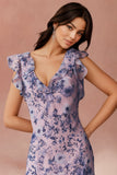 Floral Chiffon V-Neck Maxi Prom Dress