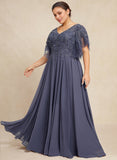 A-line V-Neck Floor-Length Chiffon Lace Mother of the Bride Dress With Sequins Beading