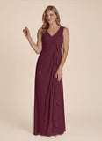 2-Piece V-Neck Cascade Ruffle Chiffon Mother of the Bride Dress with 3/4 Sleeve Jacket
