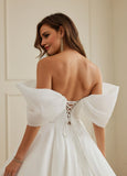 Ball-Gown/Princess Off the Shoulder Sweep Train Satin Wedding Dress With Ruffle