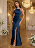 A-Line Pleated Stretch Satin Formal Dress