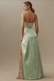 Strapless Side-Slit Stretch Satin Maxi Prom Dress