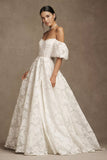 Off-The-Shoulder Corset Floral Lace Ball-Skirt Wedding Gown