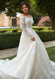 Lovely A-line Illusion Off-the-Shoulder Scalloped Neckline Lace Ball Gown/Wedding Gown