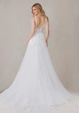 V Neck A-Line Tulle Wedding Dress