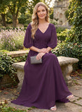 V-Neck Flutter Sleeve Sequin Floral Applique Empire Waist A-Line Chiffon Mother of the Bride Dress