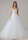 Strapless Straight Lace Tulle Wedding Dress