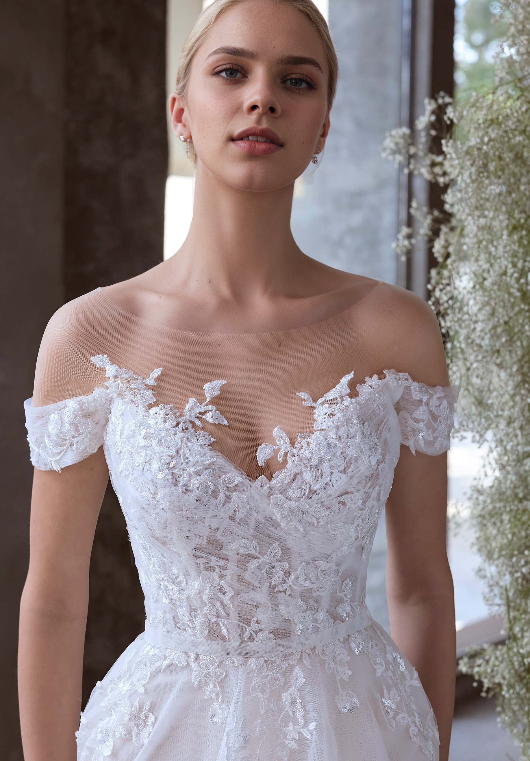3D Floral Appliqus A-line Off-the-Shoulder Sleeves with Detachable Sl RoseProm 3D Floral Appliqus A-line Off-the-Shoulder Sleeves with Detachable Sl RoseProm