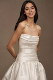 Strapless Drop-Waist Draped Ball-Skirt Wedding Gown