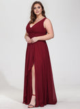 A-line V-Neck Floor-Length Chiffon Bridesmaid Dress With Ruffle