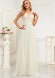 A-line V-Neck Sweep Train Lace Chiffon Wedding Dress