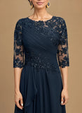 A-line Scoop Floor-Length Lace Chiffon Mother of the Bride Dress With Cascading Ruffles Sequins