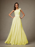 A-Line/Princess One-Shoulder Sleeveless Hand-Made Flower Long Chiffon Bridesmaid Dresses