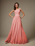 A-Line/Princess One-Shoulder Sleeveless Hand-Made Flower Long Chiffon Bridesmaid Dresses