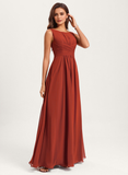 A-line Boat Neck Floor-Length Chiffon Bridesmaid Dress With Ruffle