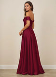 Off Shoulder Stretch Satin A-line Prom Dress