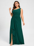 Plus Size A-line Asymmetrical One Shoulder Floor-Length Chiffon Bridesmaid Dress With Ruffle