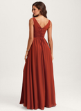 A-line Boat Neck Floor-Length Chiffon Bridesmaid Dress With Ruffle