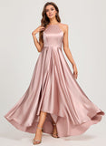 A-line High Neck Asymmetrical Stretch Satin Prom Dresses