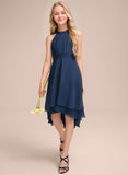 A-line Halter Asymmetrical Chiffon Junior Bridesmaid Dress With Pleated