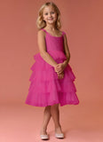 Scoop Bow Strap Lace Tulle Tier A-Line Flower Girl Dresses